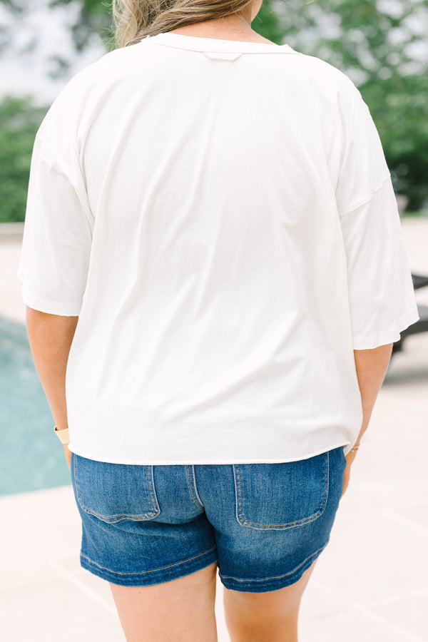 Chic Soul Plus Size Clothing, white short sleeve t-shirt with floral American flag shaped graphic print in front center