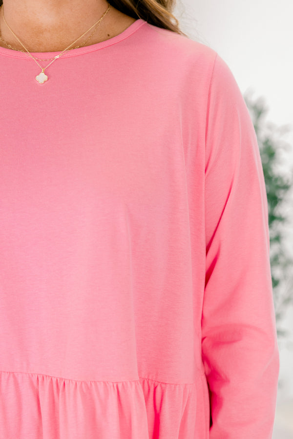 Chic Soul plus size clothing, bubblegum pink long sleeve short babydoll tiered skirt dress