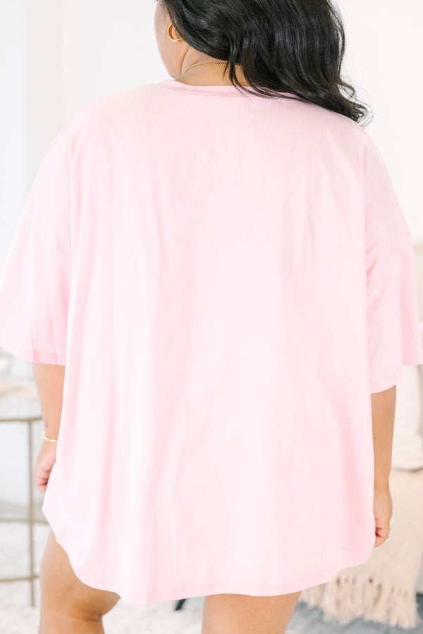 Plus Size dusty pink oversized boyfriend tee with a tiger graphic and EASY text.
