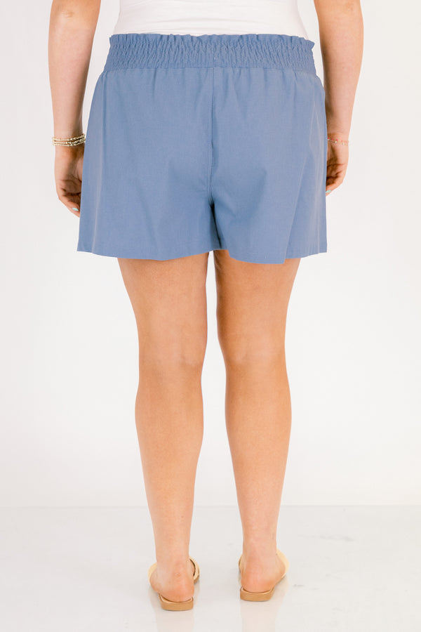 Chic Soul plus size clothing, cornflower blue stretchy elastic waistband drawstring shorts