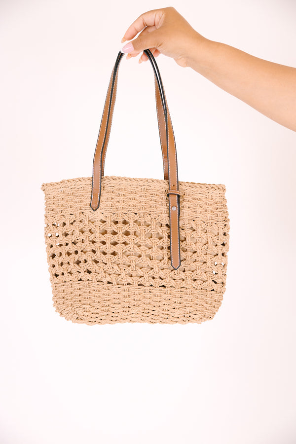 Chic Soul plus size clothing, woven straw bag with brown adjustable handles 
