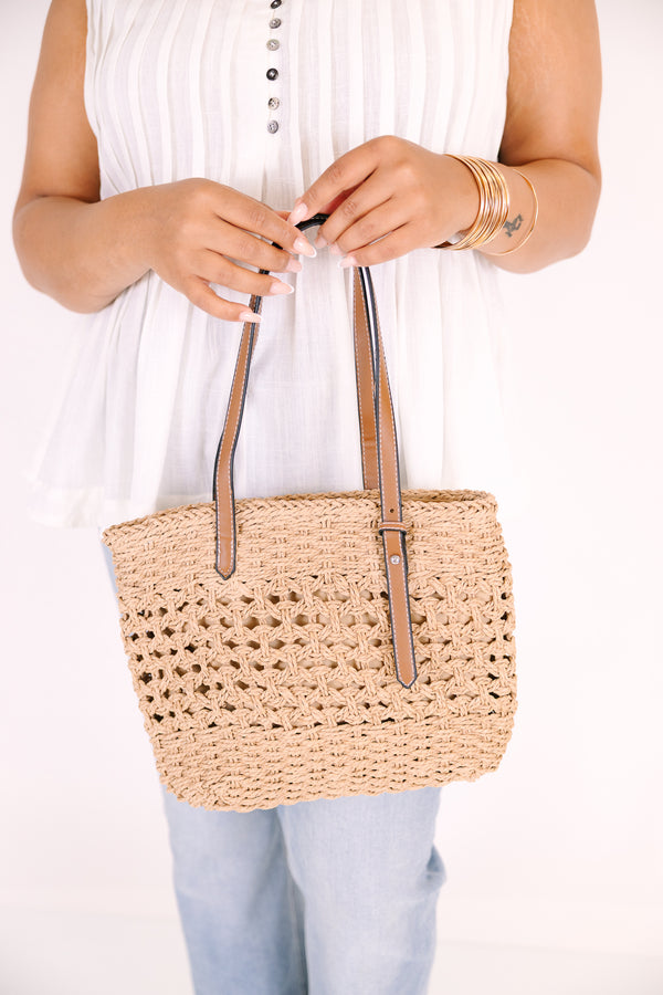 Chic Soul plus size clothing, woven straw bag with brown adjustable handles 