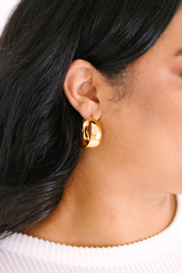 Chic Soul plus size clothing, pair of chunky gold hoop earrings on a white background