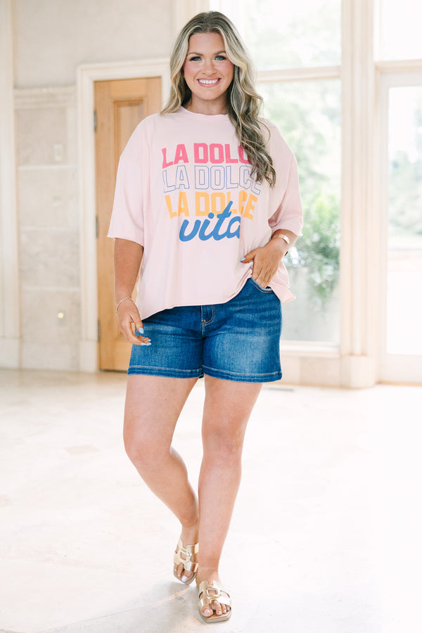 Plus Size blush pink vintage wash tee with 