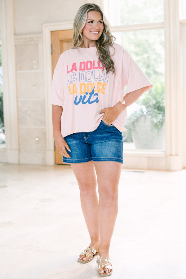 Plus Size blush pink vintage wash tee with 