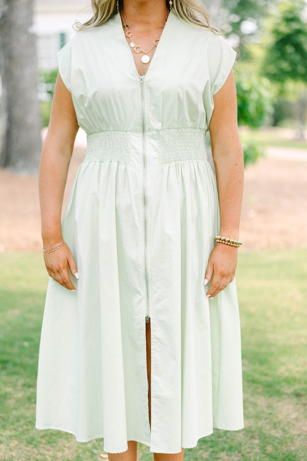 Chic Soul plus size clothing, sage midi dress with zipper closure down the front
