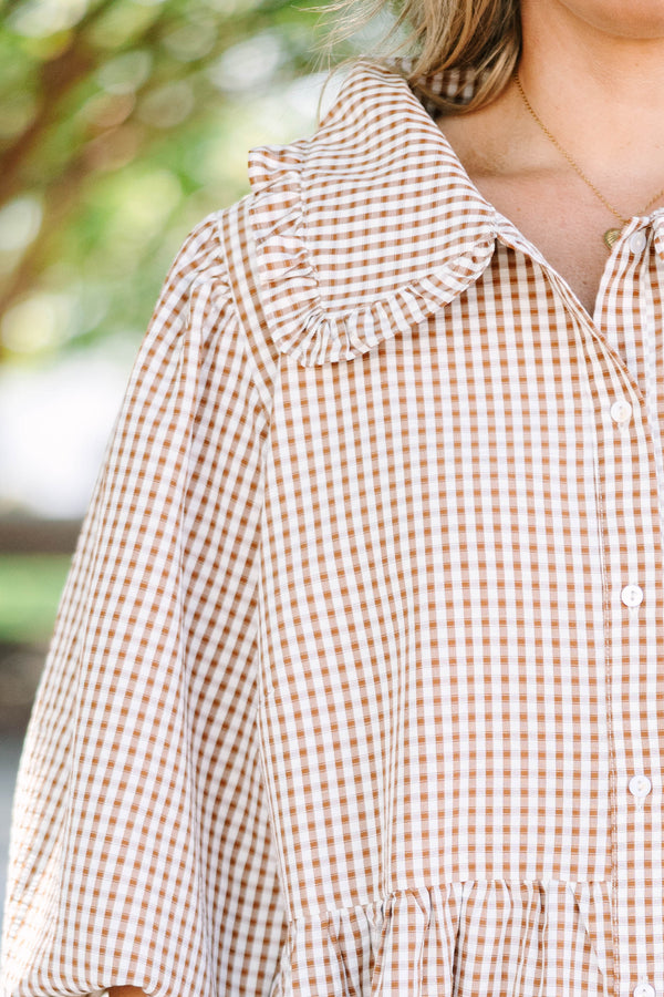 Let It Be Easy Dress, Brown Gingham