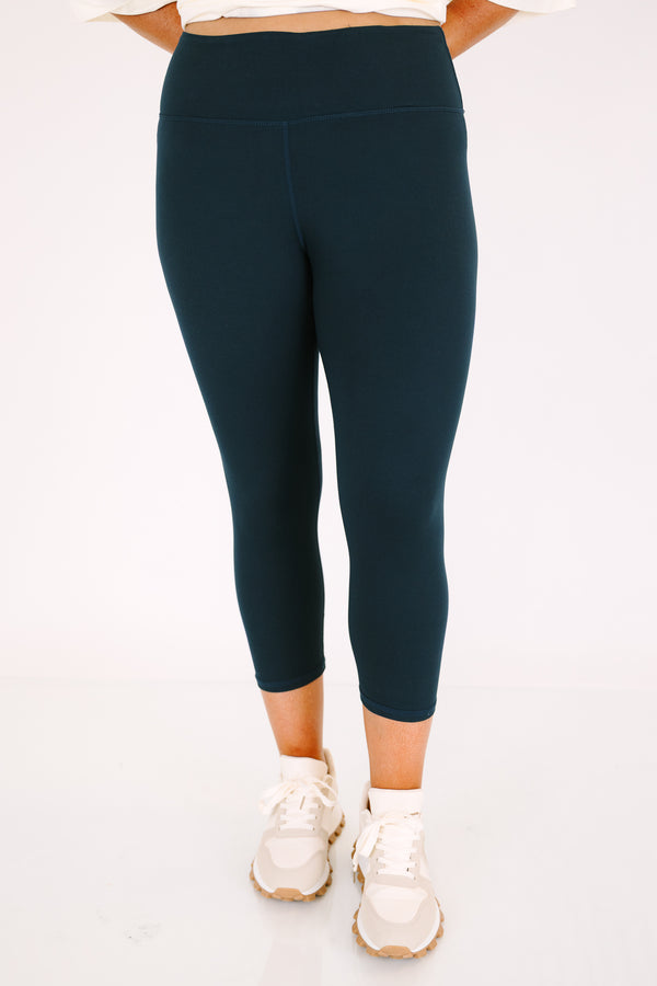 Plus Size cropped nocturnal navy leggings in a buttery soft microfiber and spandex blend.