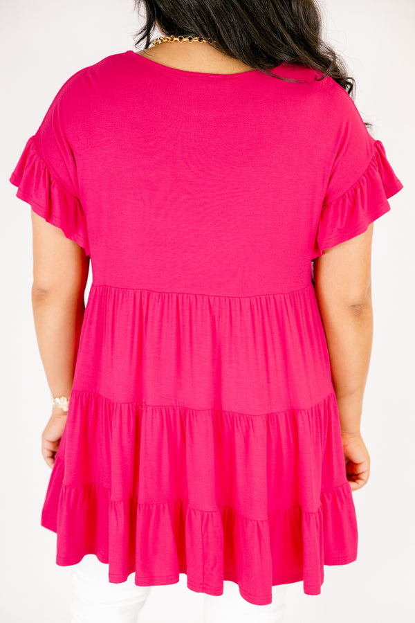 Chic Soul plus size clothing, berry pink short flutter sleeve babydoll tunic