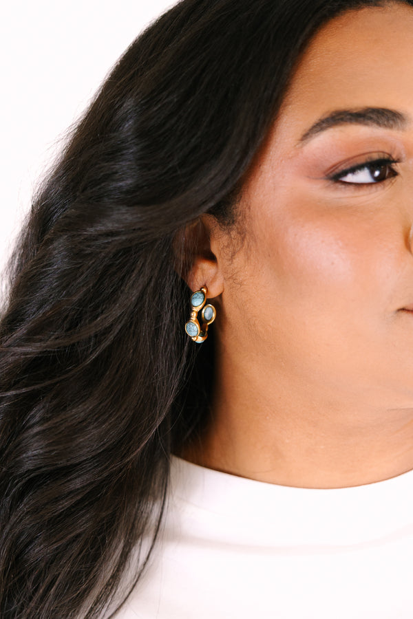 Chic Soul plus size clothing, gold and turquoise stone hoop earrings