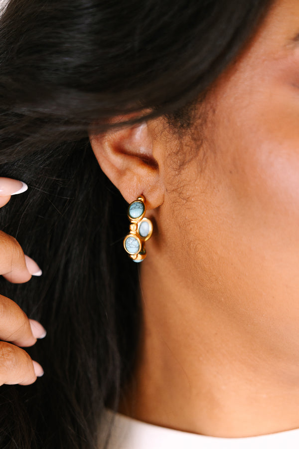 Chic Soul plus size clothing, gold and turquoise stone hoop earrings