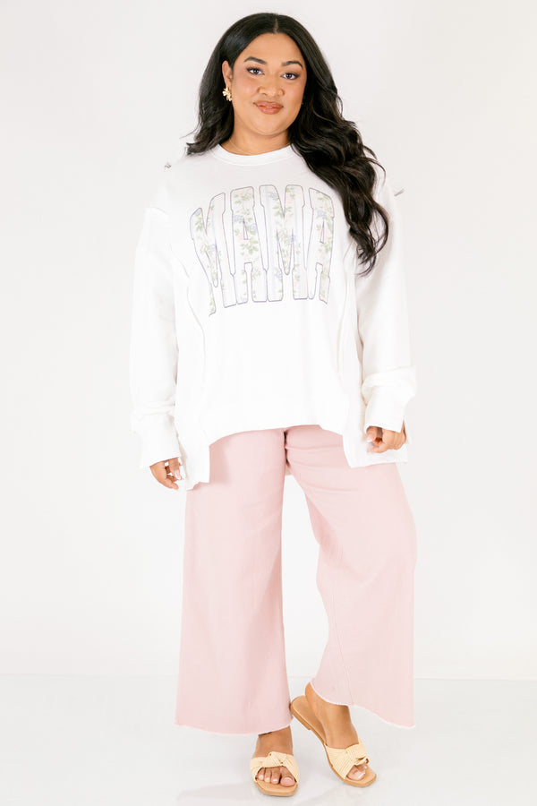 Chic soul plus size clothing, white oversized crewneck with 