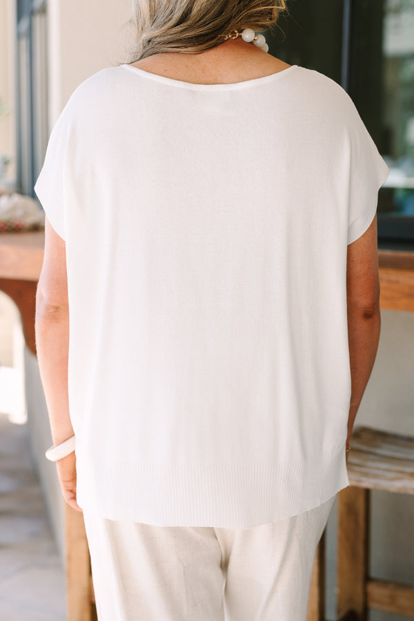 Plus Size short sleeve v-neck sweater in off-white with a relaxed fit and breathable fabric.