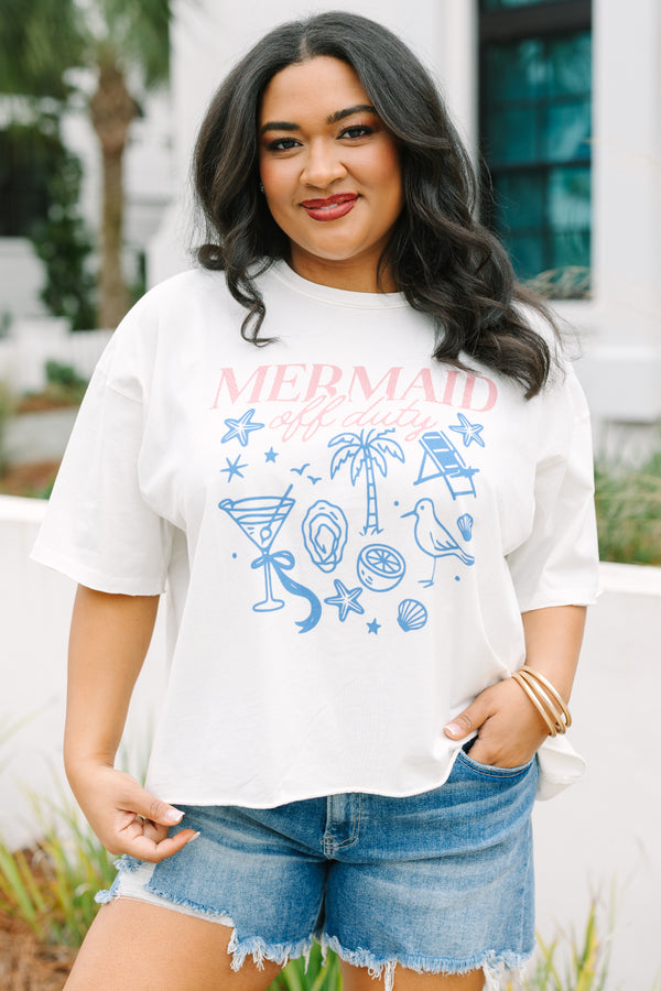 Chic Soul plus size clothing, white graphic tee with beachy line drawings on the shirt and the saying 