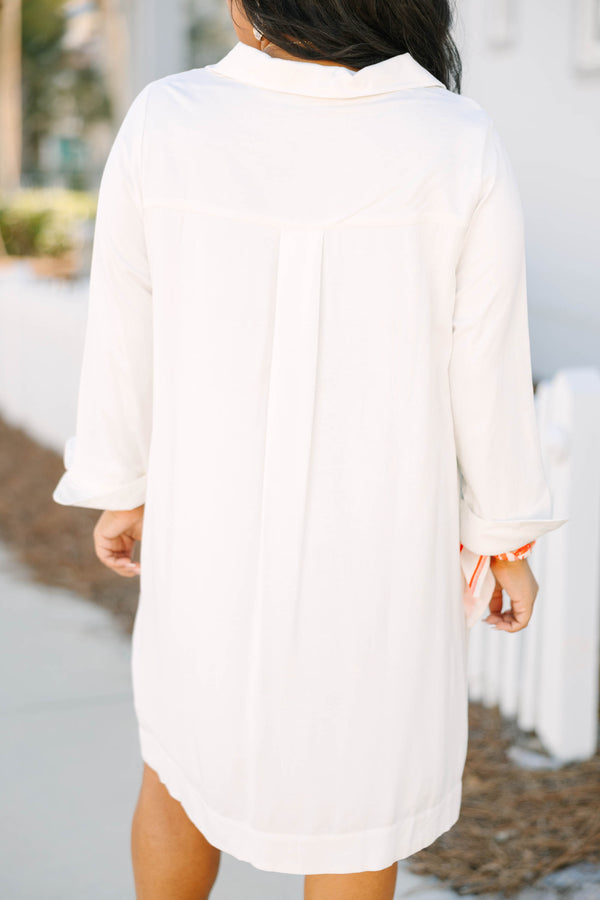 Chic Soul plus size clothing, white long sleeve linen v neck shift dress with front chest pocket