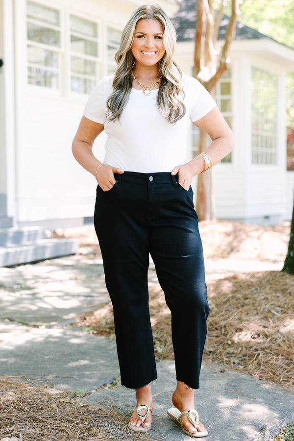 Chic Soul plus size clothing, black jeans with relaxed fit and raw hemline