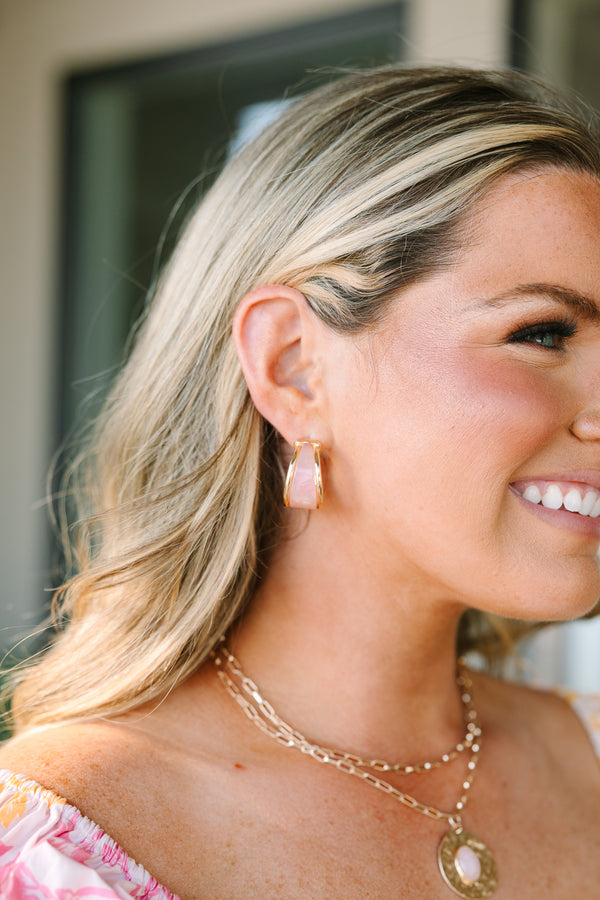Plus Size pink enamel and gold-toned hoop earrings with a wide, polished finish.
