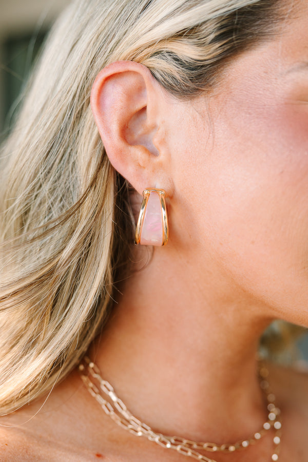 Plus Size pink enamel and gold-toned hoop earrings with a wide, polished finish.