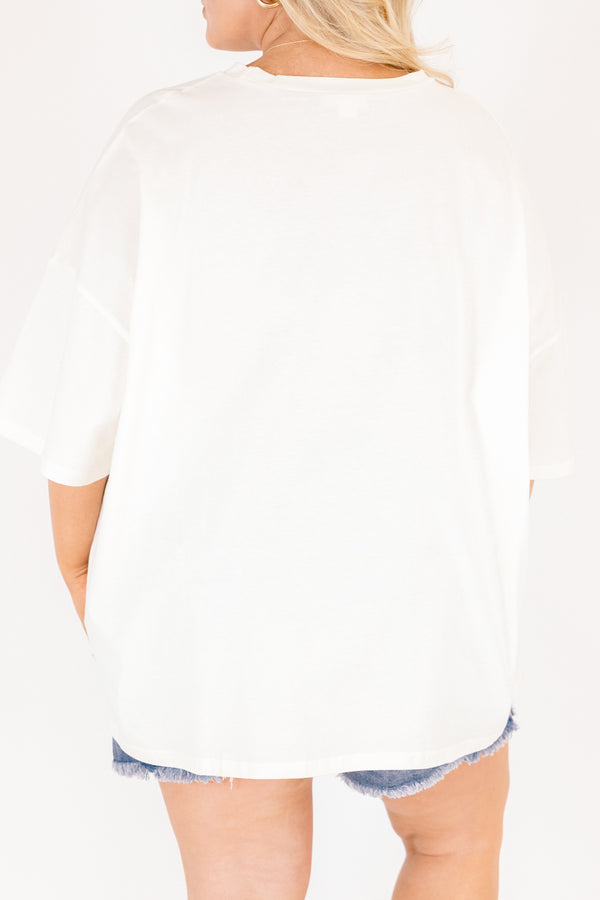 Chic Soul plus size clothing, off white short sleeve oversized boyfriend tee with 