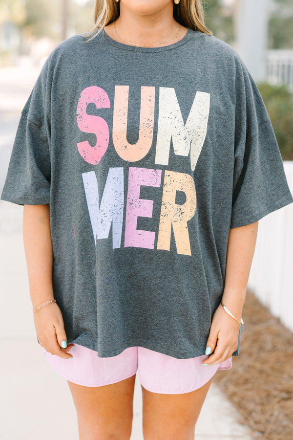 Chic Soul plus size clothing, charcoal gray short sleeve boyfriend tee with 