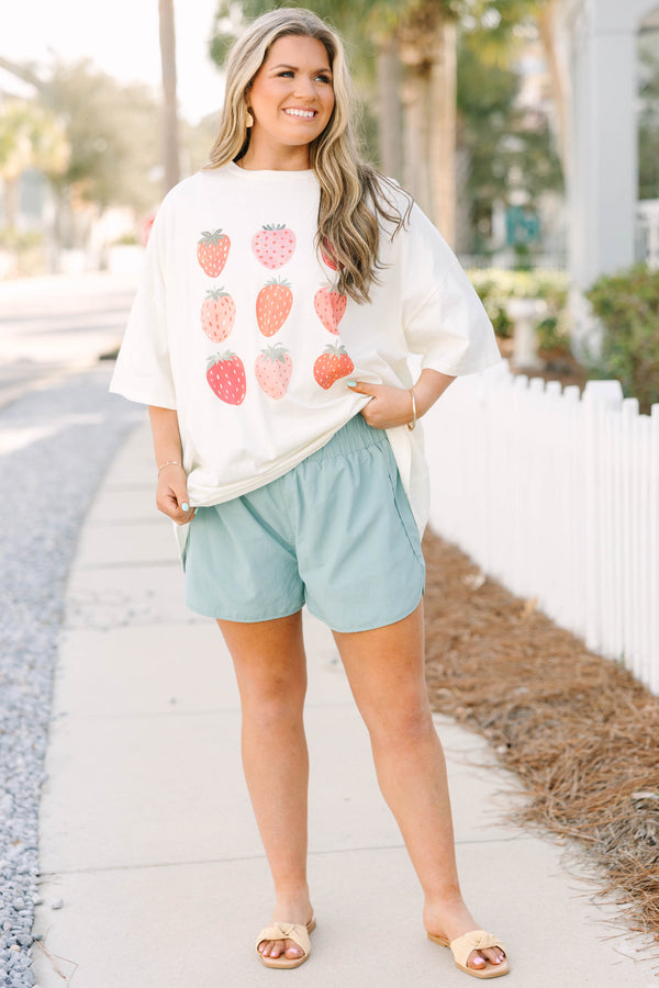 Chic Soul plus size clothing, sage green shorts with large elastic waistband
