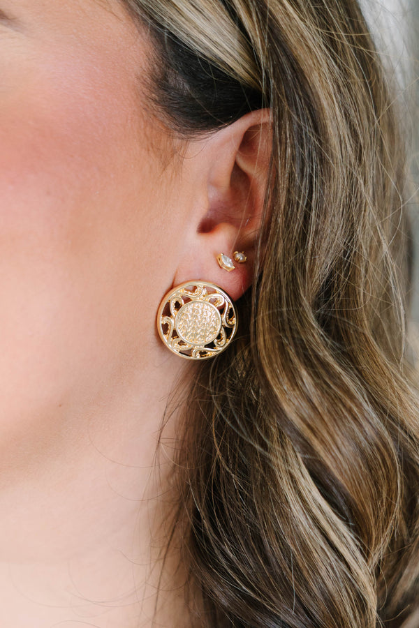 Rustic Relic Earrings, Gold