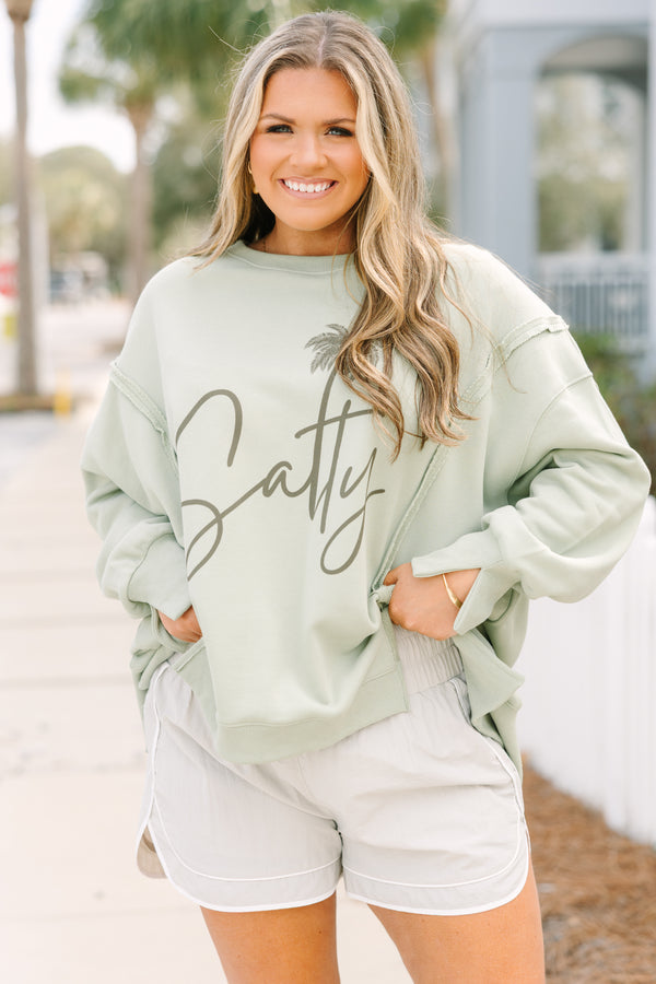 Chic Soul plus size clothing,  light sage green crew neck pullover with 