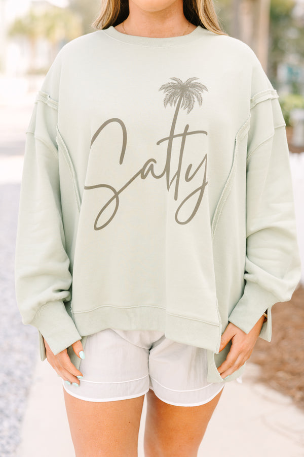 Chic Soul plus size clothing,  light sage green crew neck pullover with 