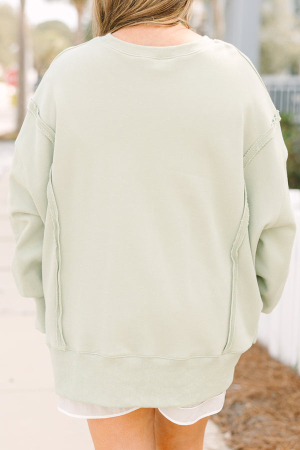 Chic Soul plus size clothing,  light sage green crew neck pullover with 
