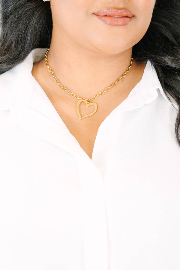 Plus Size gold chain necklace featuring a delicate open heart-shaped pendant.