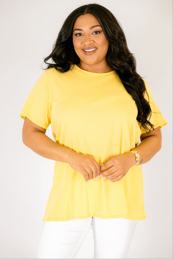 Chic Soul plus size clothing, banana yellow short sleeve basic tee