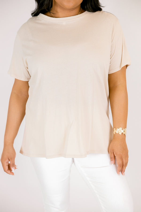 Chic Soul plus size clothing, sand beige color short sleeve basic tee 