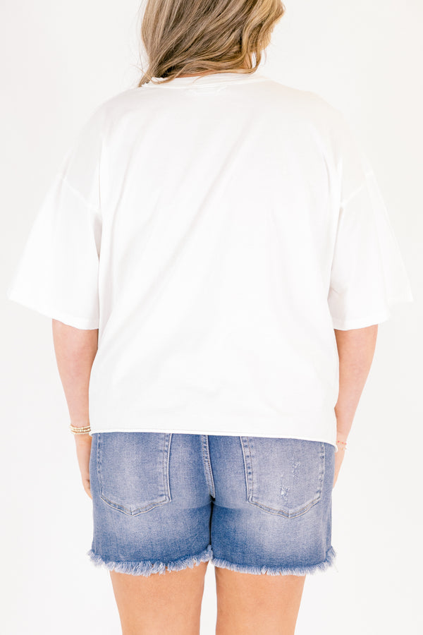 Chic Soul plus size clothing, white vintage wash cropped tee with 