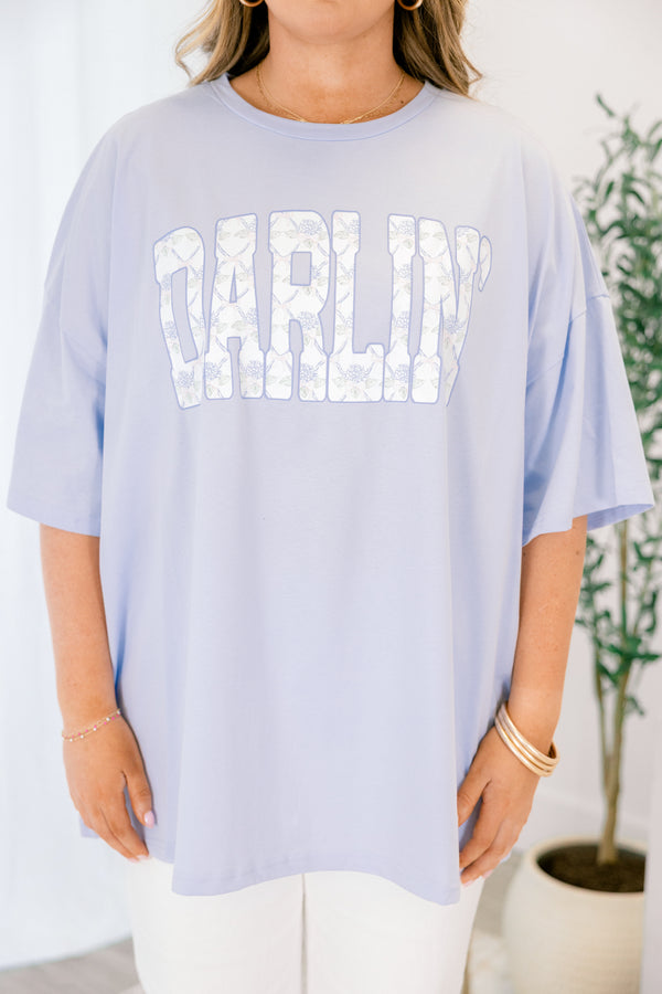 Chic Soul plus size clothing, ash blue short sleeve graphic tee with the saying 