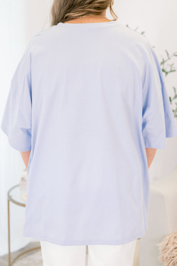 Chic Soul plus size clothing, ash blue short sleeve graphic tee with the saying 