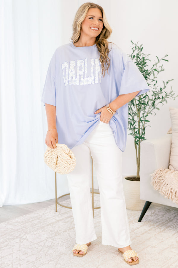 Chic Soul plus size clothing, ash blue short sleeve graphic tee with the saying 