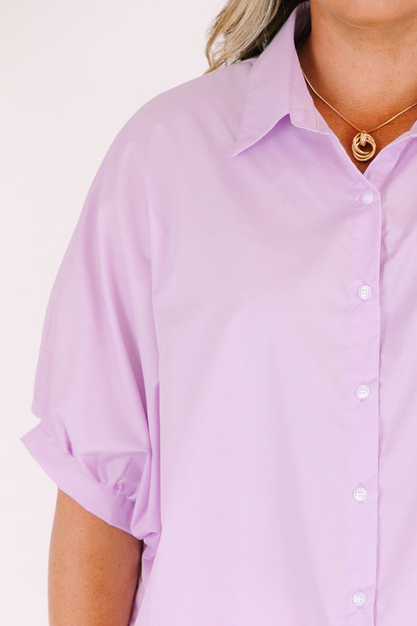 Chic Soul Plus size clothing, purple three quartered short sleeve casual button up top