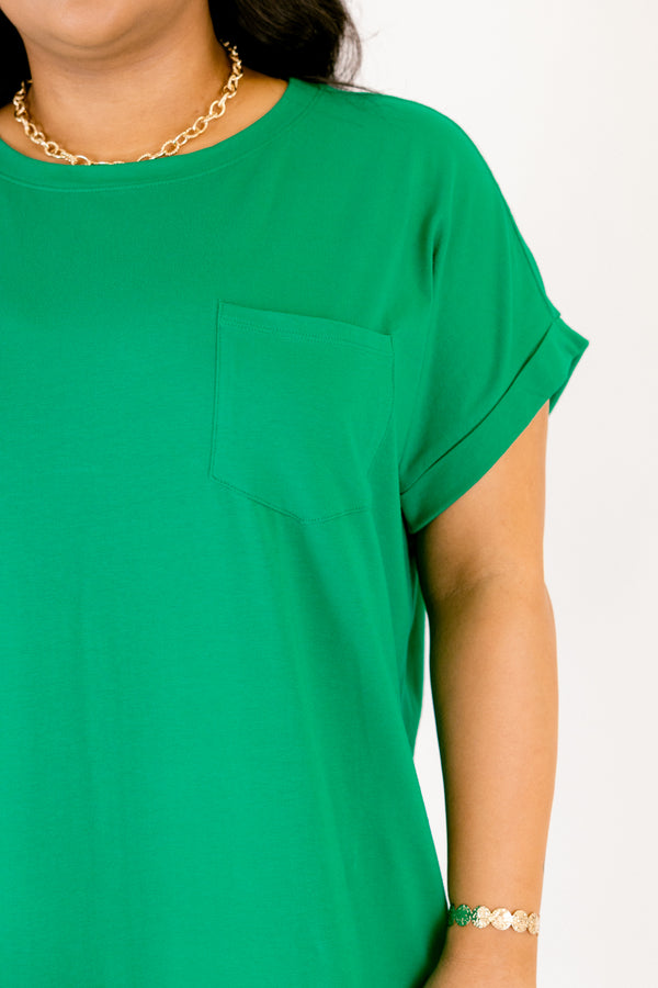 Chic Soul plus size clothing, kelly green short sleeve maxi dress with left breast pocket and side slits  