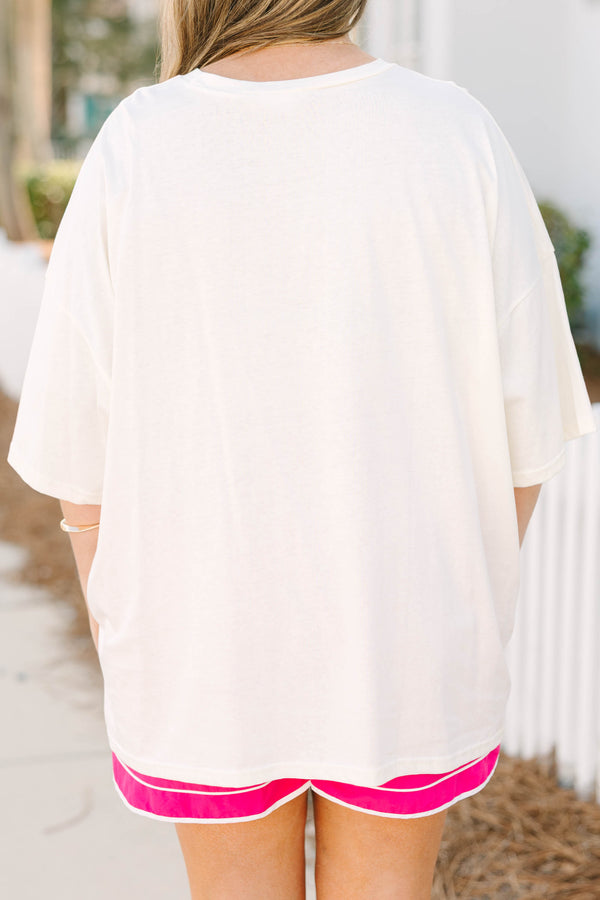 Chic Soul plus size clothing, ivory short sleeve boyfriend tee with 