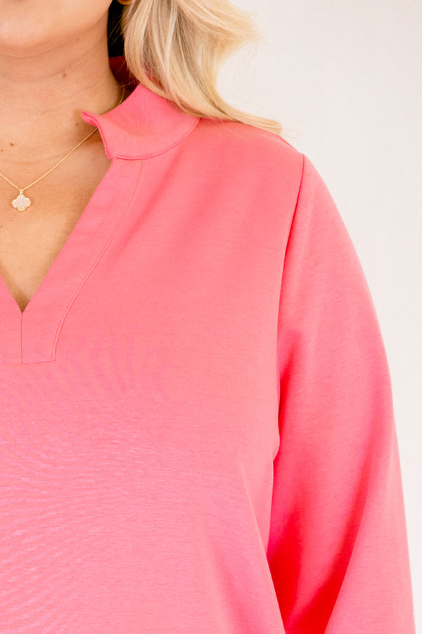 Chic Soul plus size clothing, hot pink long sleeve short athletic dress with v neckline 