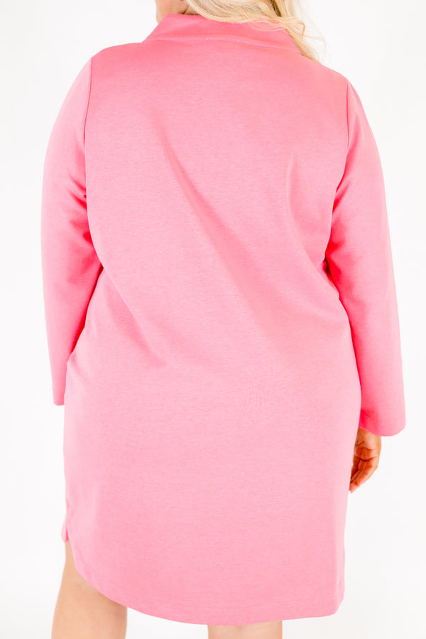 Chic Soul plus size clothing, hot pink long sleeve short athletic dress with v neckline 