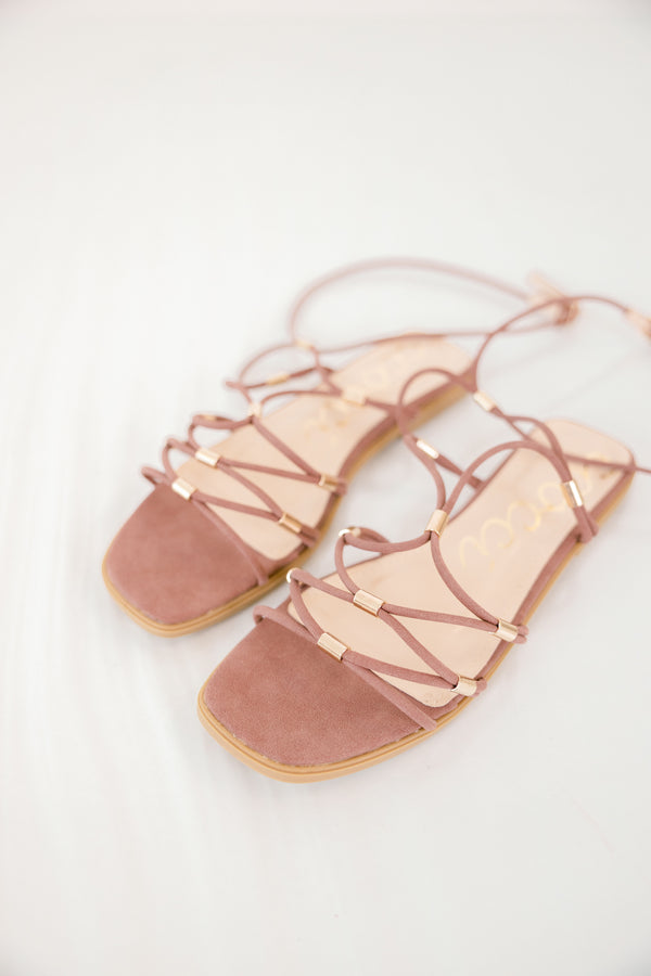 Chic Soul plus size clothing, mauve rope strappy sandals with gold metal detailing