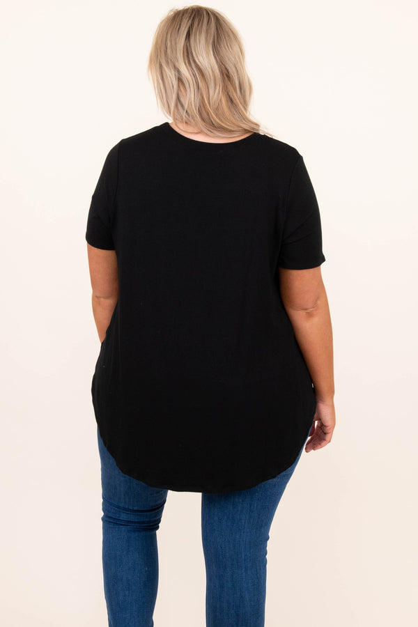 top, basic, black, solid, short sleeve