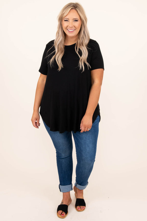 top, basic, black, solid, short sleeve