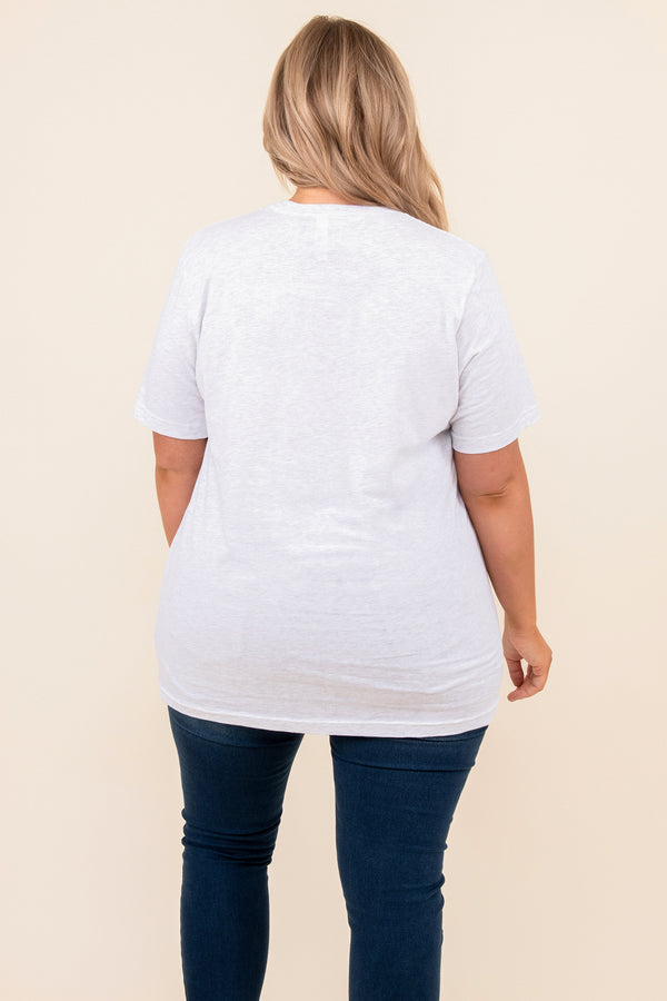 tops, tee, gray, graphic, short sleeve