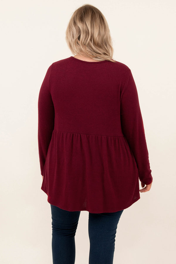 tops, long sleeve, burgundy, casual, fall