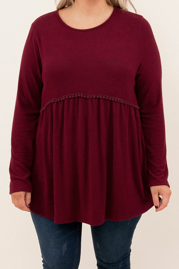 tops, long sleeve, burgundy, casual, fall