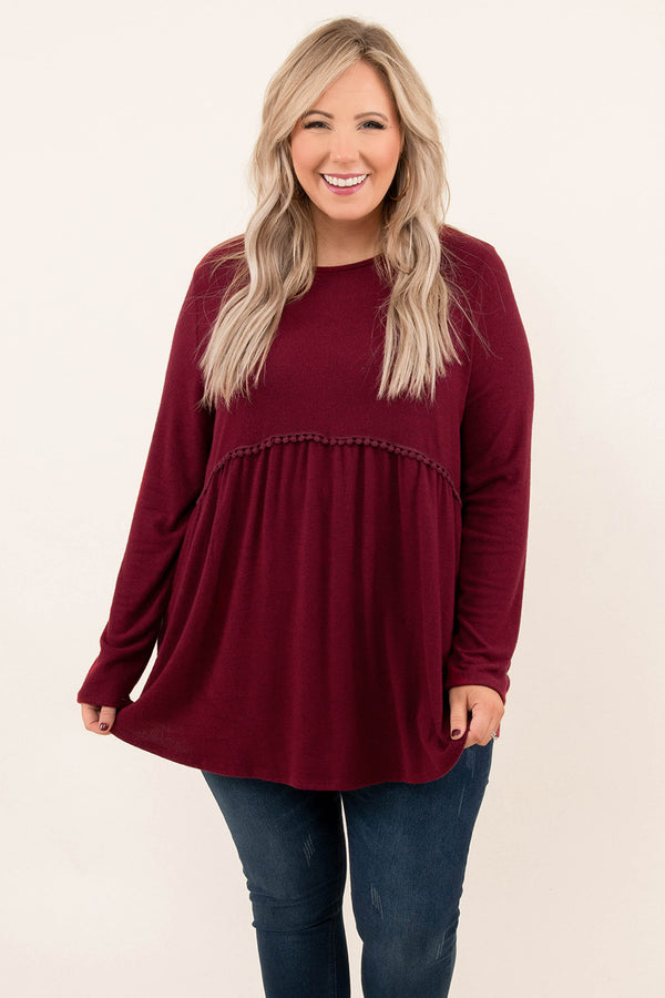 tops, long sleeve, burgundy, casual, fall