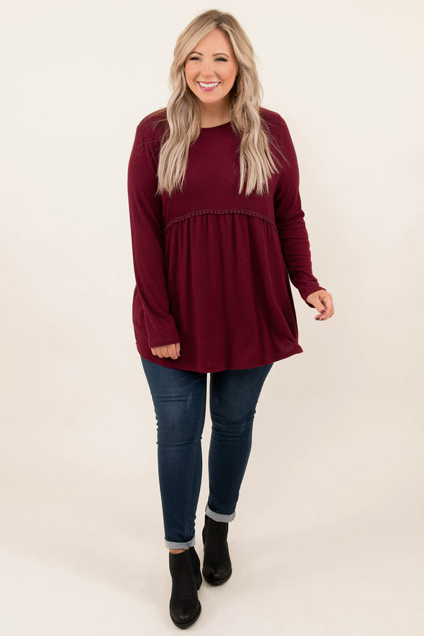 tops, long sleeve, burgundy, casual, fall