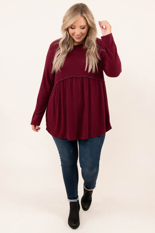 tops, long sleeve, burgundy, casual, fall